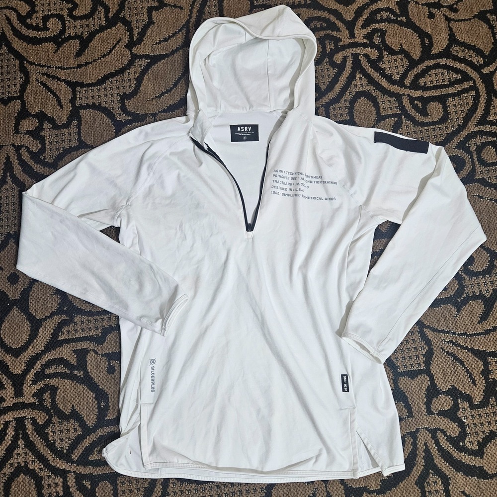 ASRV Men's Silverplus Quarter Zip Stretch Hoodie White Size Small DSG-0150